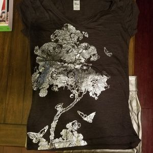 LA Idea Black and Metallic Silver Tee, size S